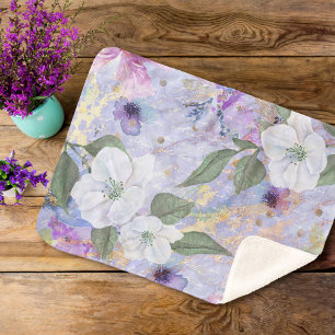 Cobertor Sherpa Dourado roxo azul-vintage com um script floral de 