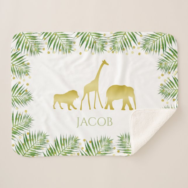 Cobertor Sherpa Dourado Safari Animal Tropical Baby Room Nursery (Frente (Horizontal))