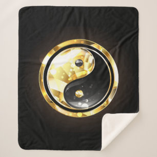 Cobertor Sherpa Dourado Yin Yang a preto