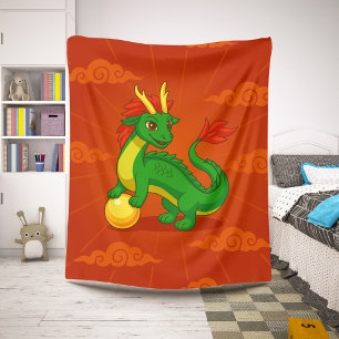 Cobertor Sherpa Dragão Chinês Verde no Vermelho