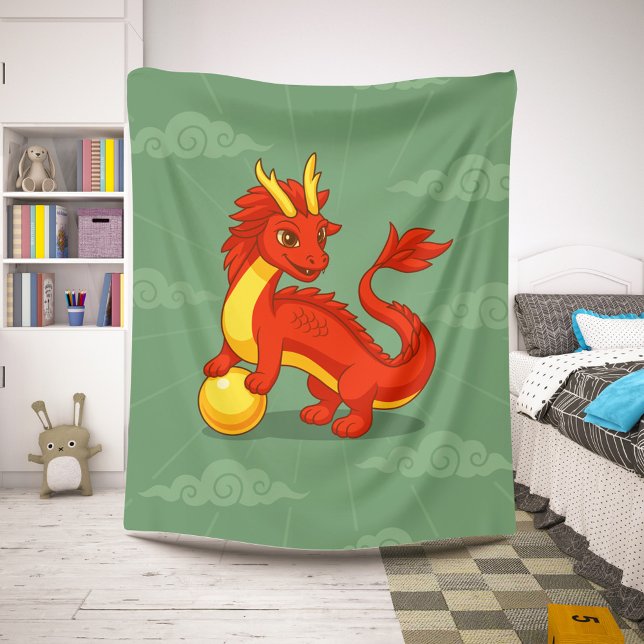 Cobertor Sherpa Dragão Chinês Vermelho no Verde (Criador carregado)