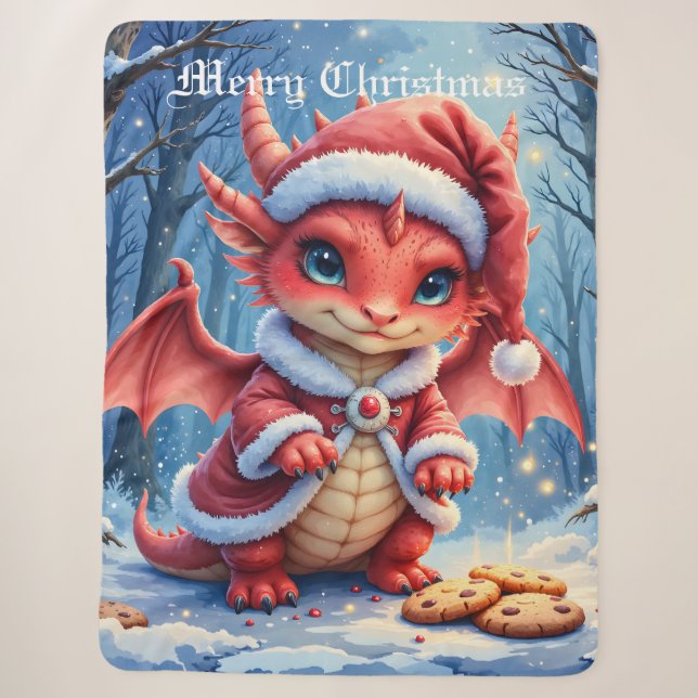 Cobertor Sherpa Dragão de Natal, muito fofo para prender,  (Frente)