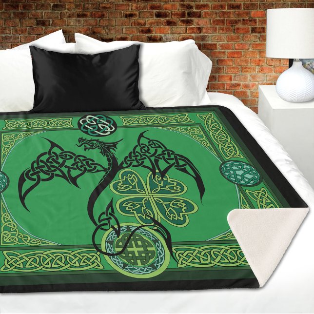 Cobertor Sherpa Dragão Verde Irlandês Celta (Criador carregado)
