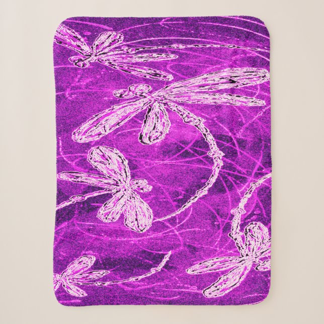 Cobertor Sherpa Dragões de prata em um céu magenta (Frente)