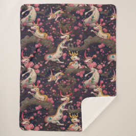 Cobertor Sherpa Dragões Dourados e Brancos com Blossomas de Cereja