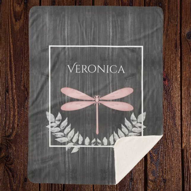 Cobertor Sherpa Dragonfly Rustic Personalizada Sherpa Blanket (Pink Dragonfly Rustic Personalized Sherpa Blanket)