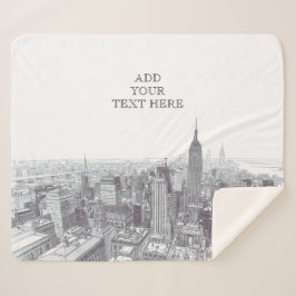 Cobertor Sherpa Drawing of New York City Landscape Custom