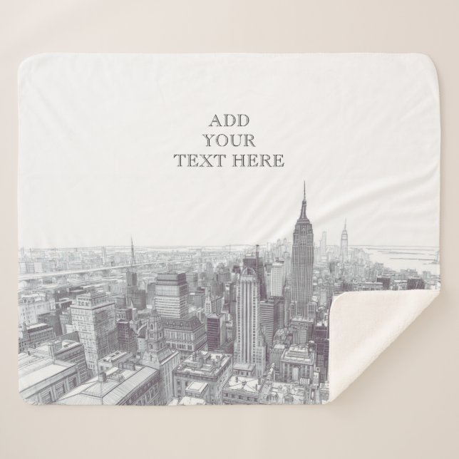 Cobertor Sherpa Drawing of New York City Landscape Custom (Frente (Horizontal))