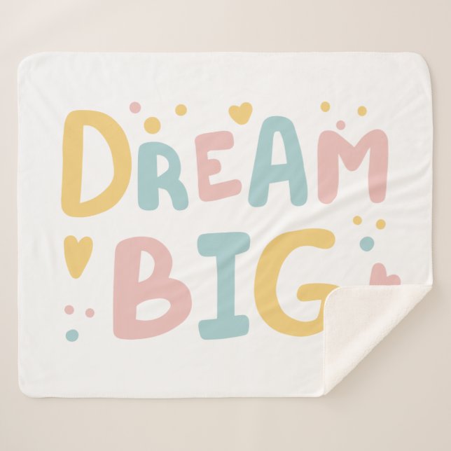 Cobertor Sherpa Dream Big Pastel Hearts (Frente (Horizontal))