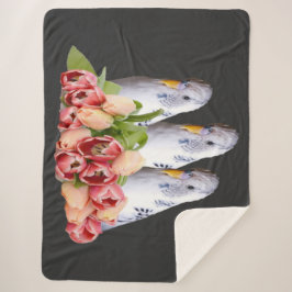 Cobertor Sherpa drei niedliche weisse Wellensittiche