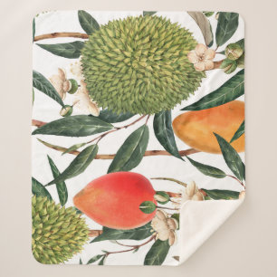 Cobertor Sherpa Duriano tropical com aquarela, padrão de manga.