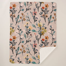 Cobertor Sherpa Dusty Rosa Boho Floral Watercolor Personalizado