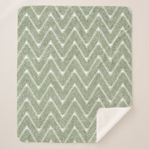 Cobertor Sherpa Dusty Sage Green Chevron Patterno