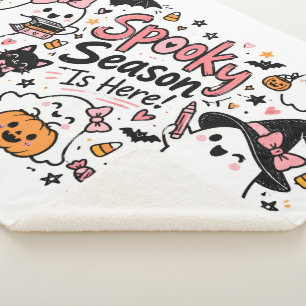 Cobertor Sherpa É Aqui a Temporada Assustadora Doodle de Halloween