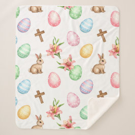 Cobertor Sherpa Easter Grace – Seamless Pastel Bunny & Cross Patte