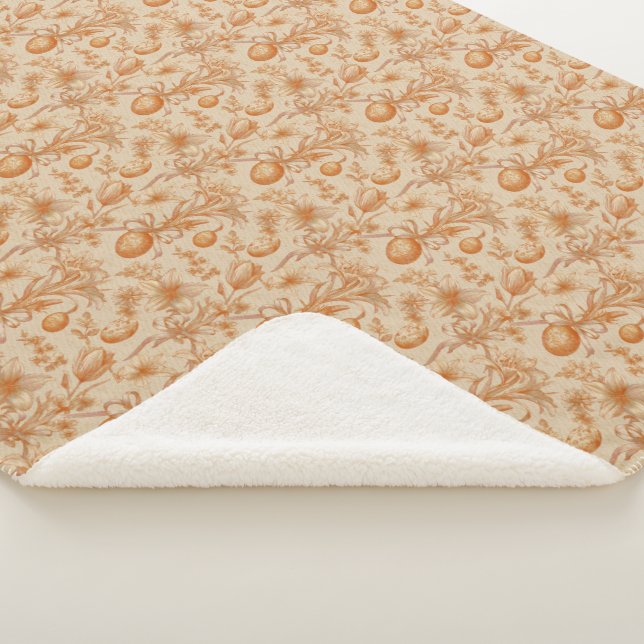 Cobertor Sherpa Easter Toile de Jouy Eggs and Tulips Pattern (3/4)