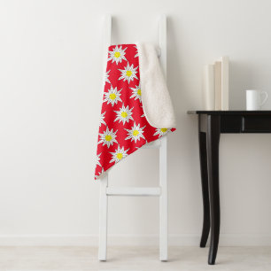 Cobertor Sherpa Edelweiss Flower Pattern Red Sherpa Blanket