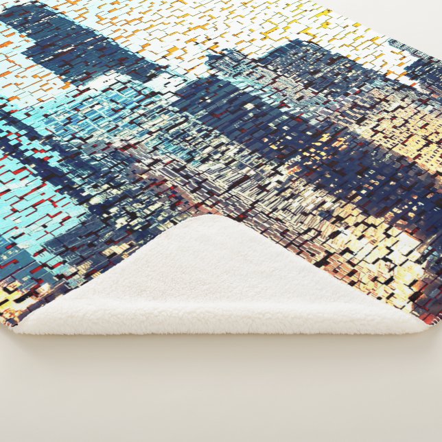 Cobertor Sherpa Edifícios da cidade azul em mosaico com alivio (3/4)