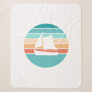 Cobertor Sherpa Efeito Destruído Pôr do Sol Retro + Barco à Vela