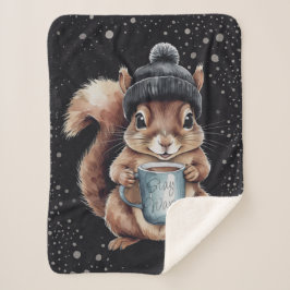 Cobertor Sherpa Eichhörnchen mit Tasse und Schnee „Stay Warm“