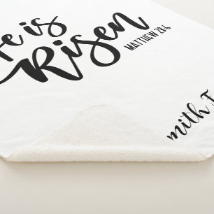 Cobertor Sherpa Ele é Risen Páscoa em Branco Sherpa Black & White