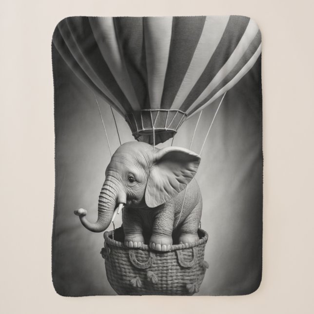 Cobertor Sherpa Elefante bebê em balão de ar quente (Frente)