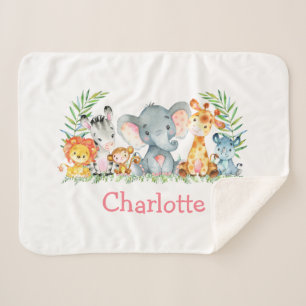 Cobertor Sherpa Elefante Para Bebês Safari Watercolor