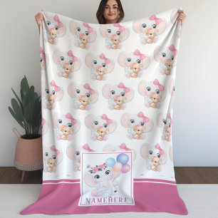 Cobertor Sherpa Elefante Rosa Girly com Padrão de Arco e Balão 