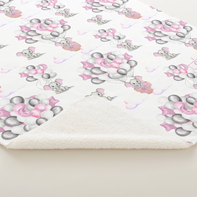 Cobertor Sherpa Elefantes Cons Balões e Nuvens Menina (3/4)