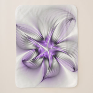 Cobertor Sherpa Elegância Floral Arte Fractal Violeta Abstrata Mod