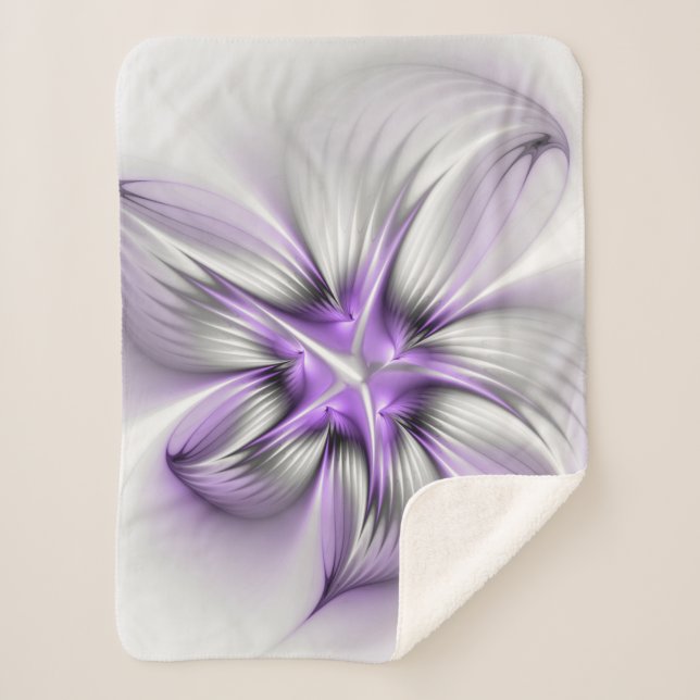 Cobertor Sherpa Elegância Floral Moderna Abstrato Violet Art (Frente)