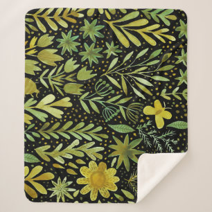 Cobertor Sherpa Elegância Floral: Padrão Vintage Watercolor