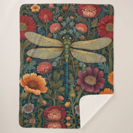Cobertor Sherpa Elegant art nouveau Autumn floral Dragonfly