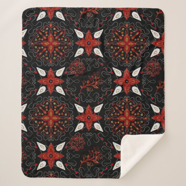 Cobertor Sherpa Elegant, festive feel symmetrical floral pattern (Frente)