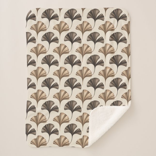 Cobertor Sherpa Elegant Ginkgo Leaf Pattern in Neutral Tones (Frente)