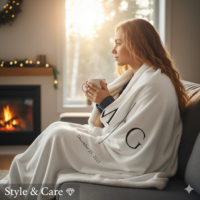 Cobertor Sherpa Elegant Personalized Monogram Date Sherpa Blanket (Elegant Personalized Monogram Date Sherpa Blanket Gift)
