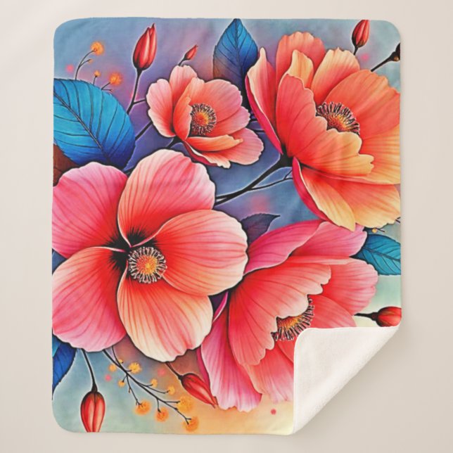 Cobertor Sherpa Elegant Poppies: Radiant Nature Art (Frente)