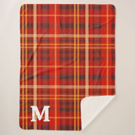 Cobertor Sherpa Elegant Red Black Plaid Monogram Custom