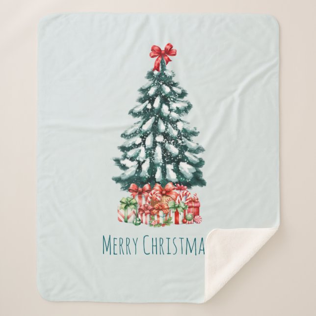 Cobertor Sherpa Elegant Snowy Christmas Tree (Frente)