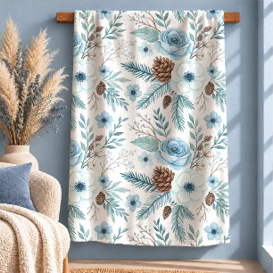 Cobertor Sherpa Elegante Cobertura Floral de Inverno em Azul Poeir