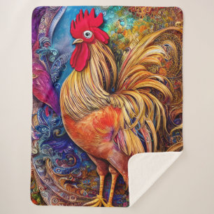 Cobertor Sherpa Elegante Colorida Patterned Rooster