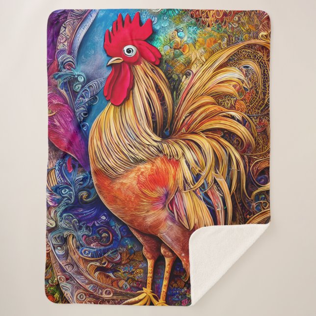 Cobertor Sherpa Elegante Colorida Patterned Rooster (Frente)