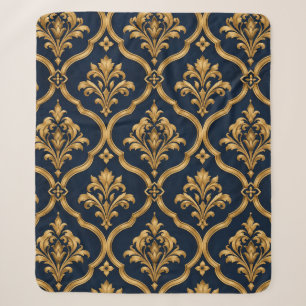 Cobertor Sherpa Elegante Design de Motivo Vintage em Damasco Doura