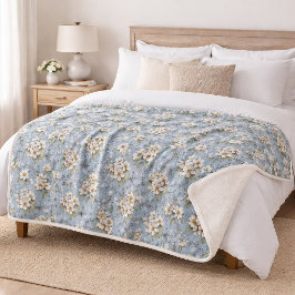 Cobertor Sherpa Elegante Flor de Blossom Azul