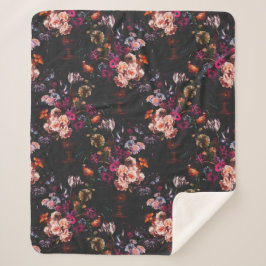 Cobertor Sherpa Elegante Floral Burgundy Escuro Vintage Mal-humora