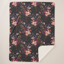 Cobertor Sherpa Elegante Floral Burgundy Escuro Vintage Mal-humora