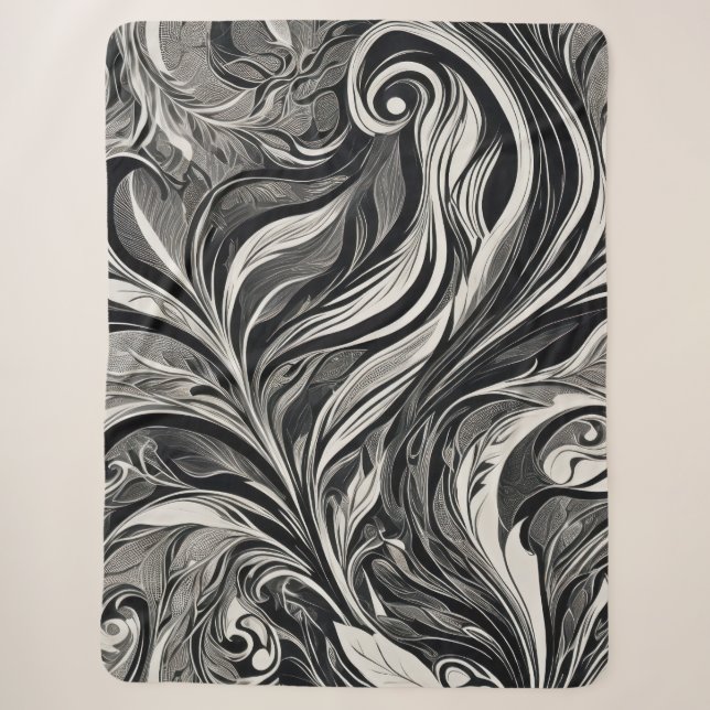Cobertor Sherpa Elegante - Fluxo Abstrato Preto e Branco (Frente)