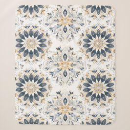 Cobertor Sherpa Elegante Mandala Dourado Azul Marinho