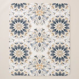 Cobertor Sherpa Elegante Mandala Dourado Azul Marinho