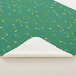 Cobertor Sherpa Elegante Moderno Dourado Golfe Padrão Verde